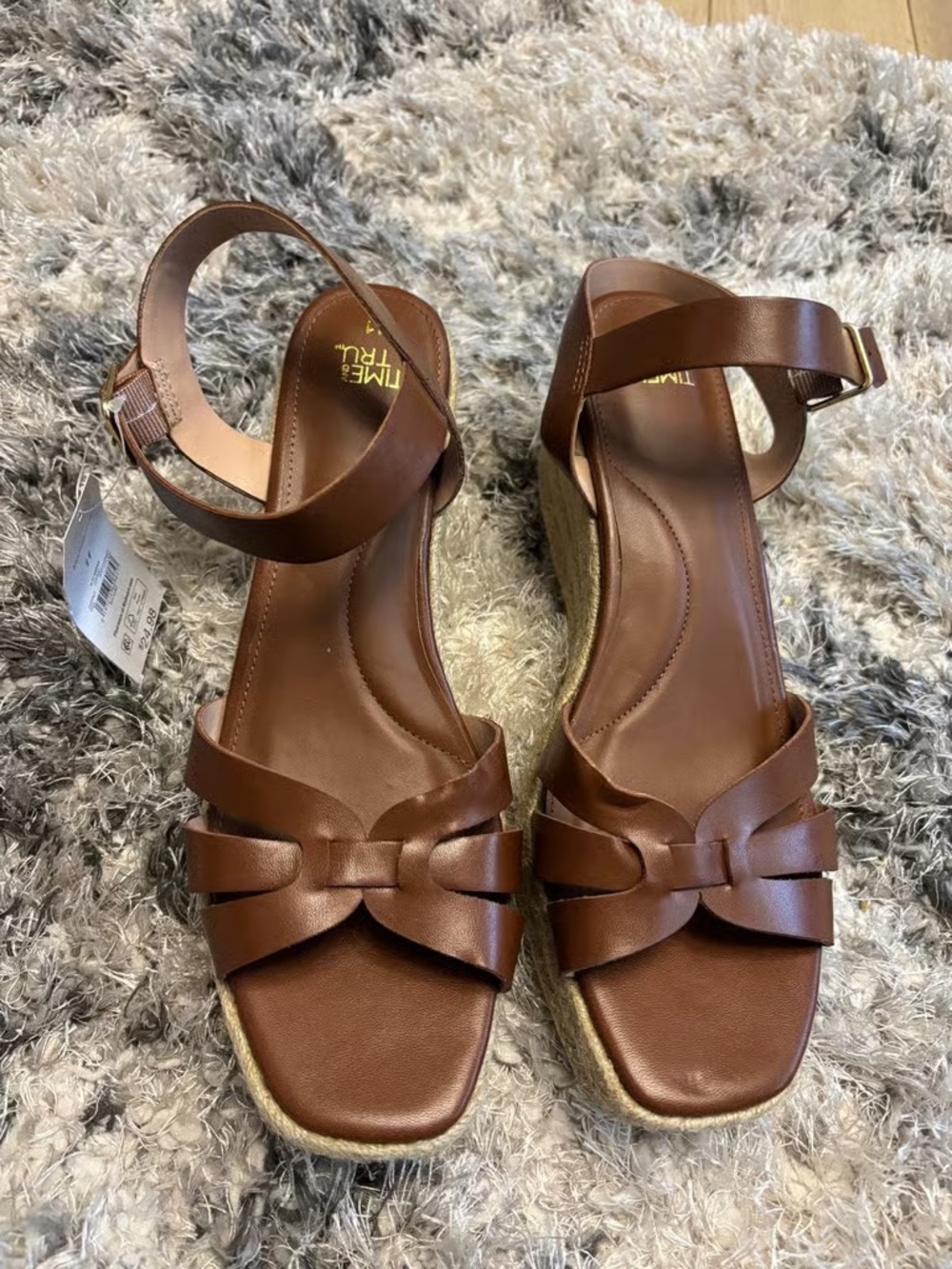 Time and Tru Brown Wedge Sandal with Braided Strap Detail